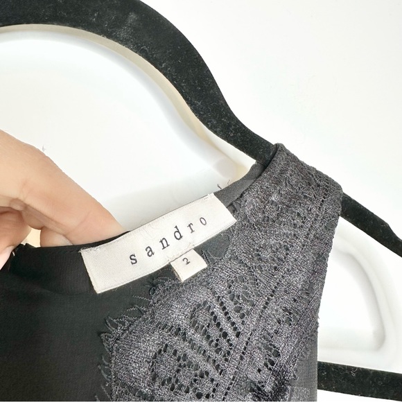 Sandro Black Lace Pleated Midi Dress - Picture 5 of 9